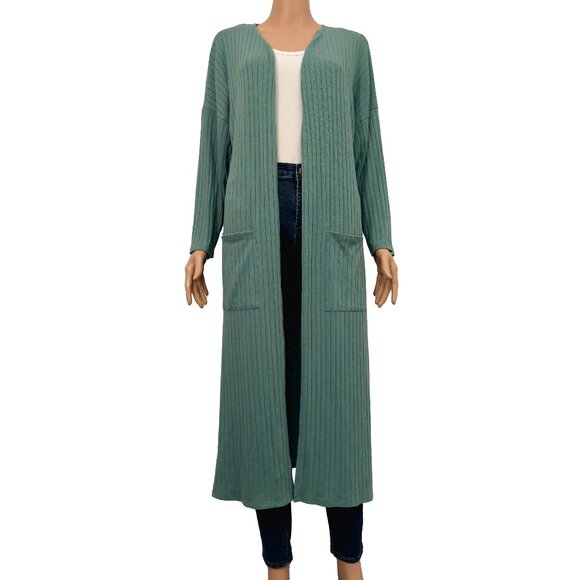 MNG Basics Ribbed Long Mint-Green Cardigan 3/4 Sleeve | Size 6 - Picture 1 of 8